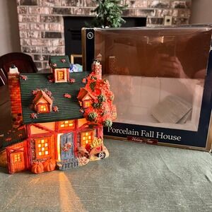 Holiday Time Porcelain Fall House Lighted Village Collectible